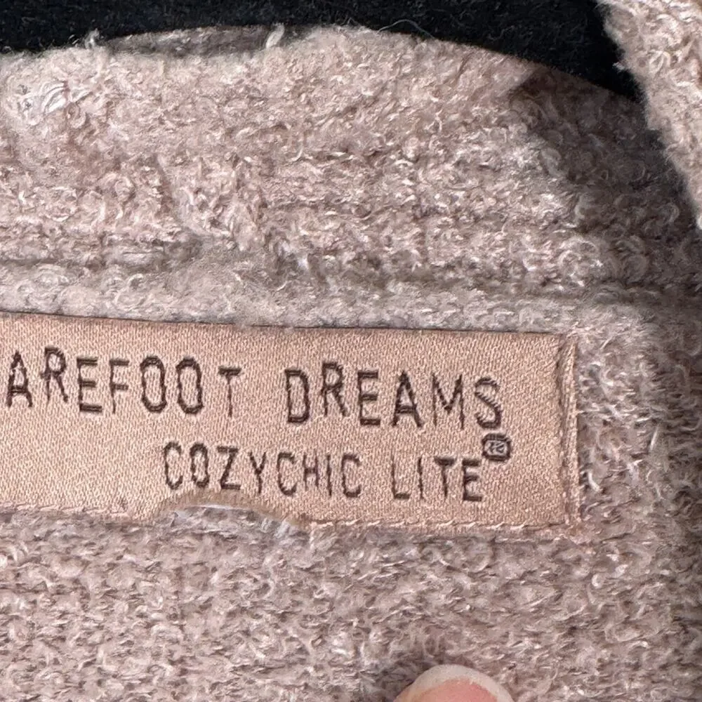 Barefoot Dreams Cozychic Lite Tan Waterfall Cardigan Sweater Womens L Casual